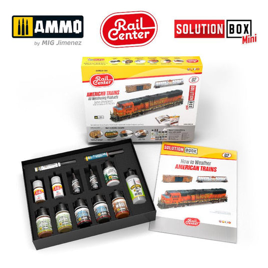 AMMO MIG RAIL CENTER SOLUTION BOX MINI #02 – AMERICAN TRAINS. All Weathering Products