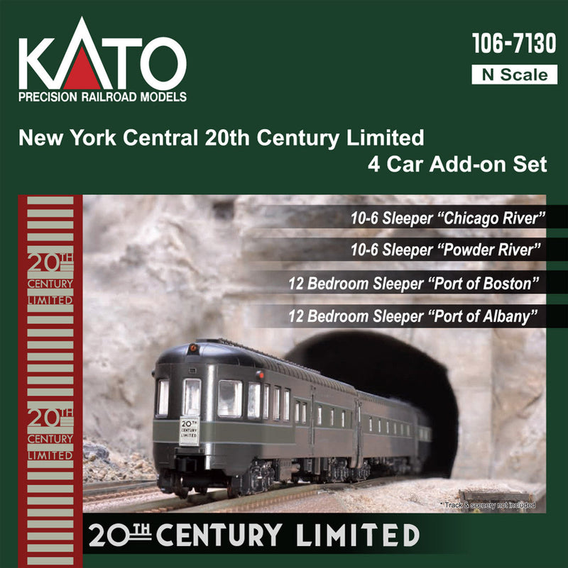 Load image into Gallery viewer, Kato N Scale New York Central '20th Century Limited' 4 Car Add-On Passenger Set 106-7130