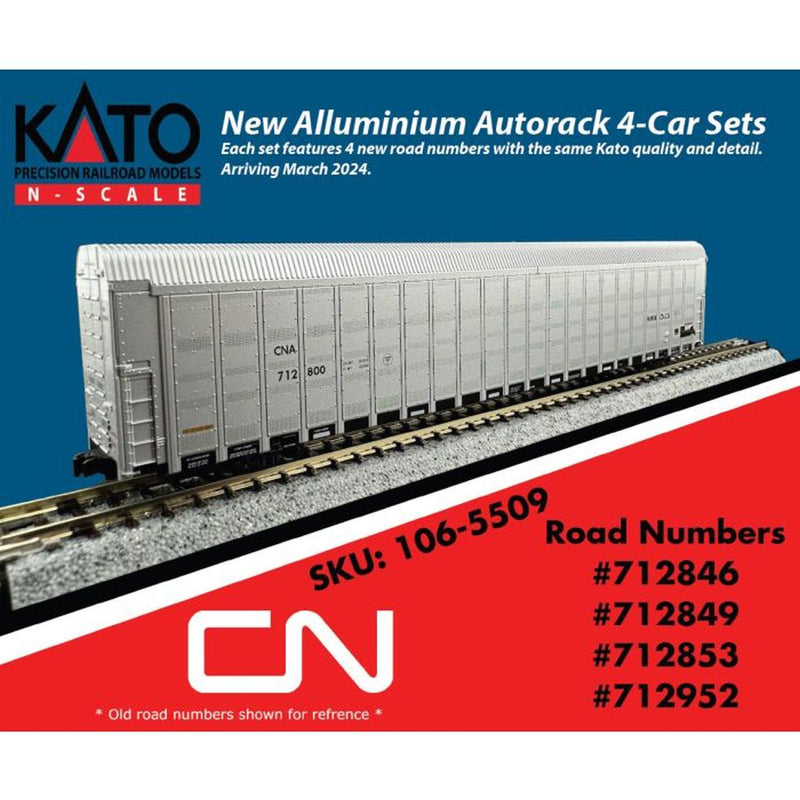 Load image into Gallery viewer, Kato N Scale Canadian Pacific Aluminum Autorack 4 Car Set 712846, 712849, 712853, 712952