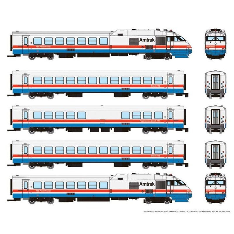 Load image into Gallery viewer, Rapido N Scale Amtrak Phase 3 Early RTL Turboliner #1 5 Car Set - 525502