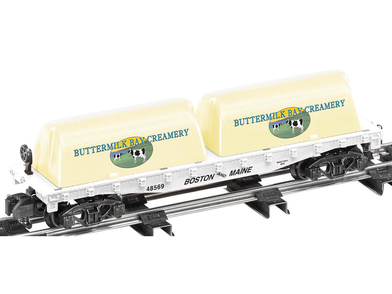 Load image into Gallery viewer, Lionel S Boston & Maine Buttermilk Bay Creamery Flatcar W/Milk Containers - 48569
