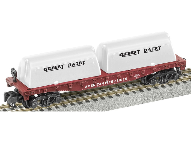 Load image into Gallery viewer, Lionel S Scale American Flyer Flatcar With Gilbert Dairy Milk Containers - 48576