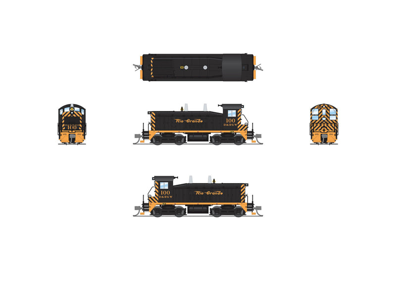 Load image into Gallery viewer, Broadway Limited N Scale DRGW EMD NW2 Diesel Locomotive Black & Gold #100 - 7490