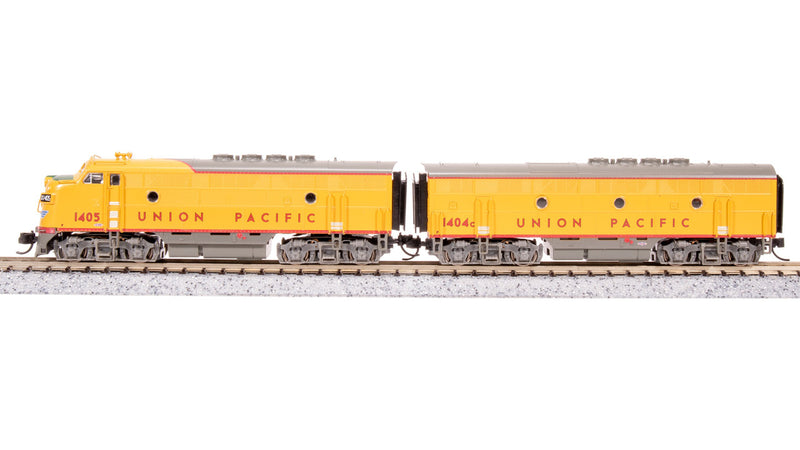 Load image into Gallery viewer, Broadway Limited N Scale UP EMD F3 AB Yellow Gray Unit-A Diesel #1405/1404C - 7727