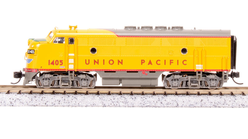 Load image into Gallery viewer, Broadway Limited N Scale UP EMD F3 AB Yellow Gray Unit-A Diesel #1405/1404C - 7727