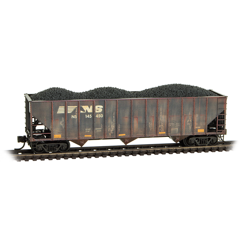 Load image into Gallery viewer, Micro-Trains 983105111 N Scale Norfolk Southern 100-Ton 3-Bay Open Hopper Weathered 2-Pack w/ Coal Loads