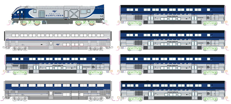 Load image into Gallery viewer, Kato N Scale Amtrak Pacific Surfliner SC-44 Diesel 8-Unit Base Set
