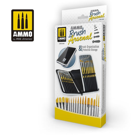 Ammo Mig Jimenez Paint Brush Arsenal Organizer & Full Brush Set