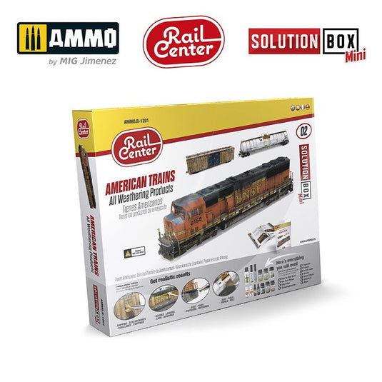 AMMO MIG RAIL CENTER SOLUTION BOX MINI #02 – AMERICAN TRAINS. All Weathering Products
