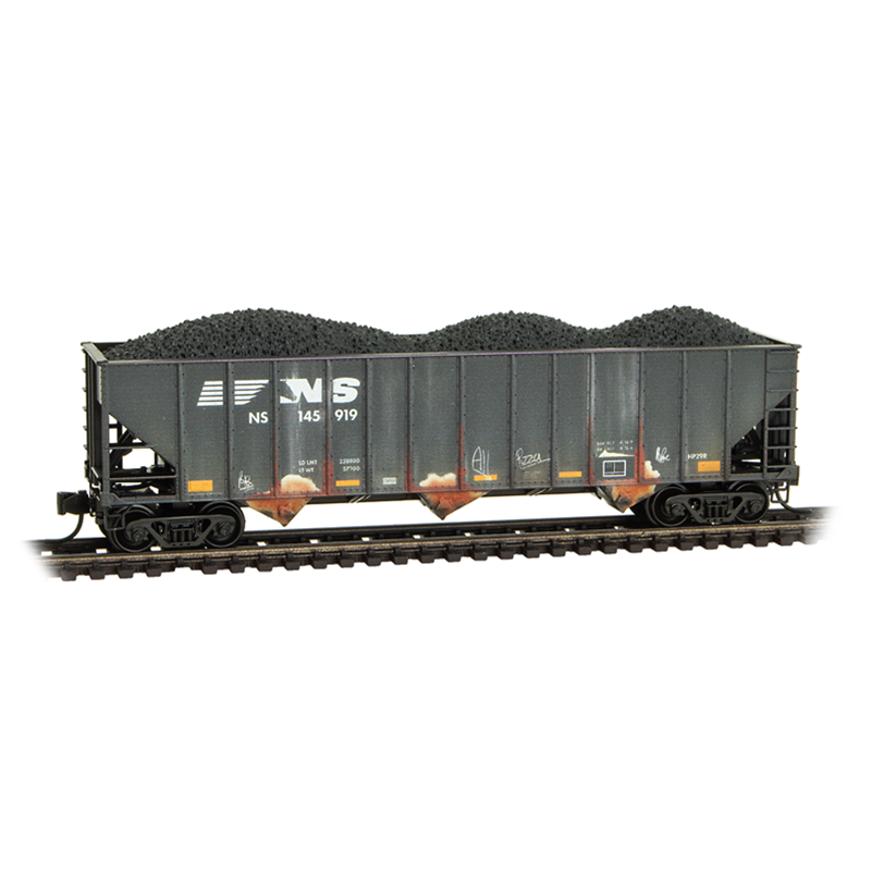 Load image into Gallery viewer, Micro-Trains 983105111 N Scale Norfolk Southern 100-Ton 3-Bay Open Hopper Weathered 2-Pack w/ Coal Loads