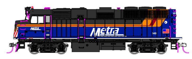 Load image into Gallery viewer, Kato HO Scale F40PH with Ditch lights Chicago Metra New Paint 149 w/Pre - Installed DCC + Sound - Fusion Scale Hobbies