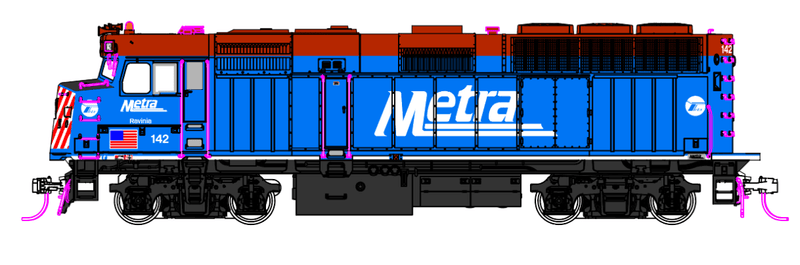 Load image into Gallery viewer, Kato HO Scale F40PH with Ditch lights Chicago Metra Standard Paint 142 w/Pre - Installed DCC - Fusion Scale Hobbies