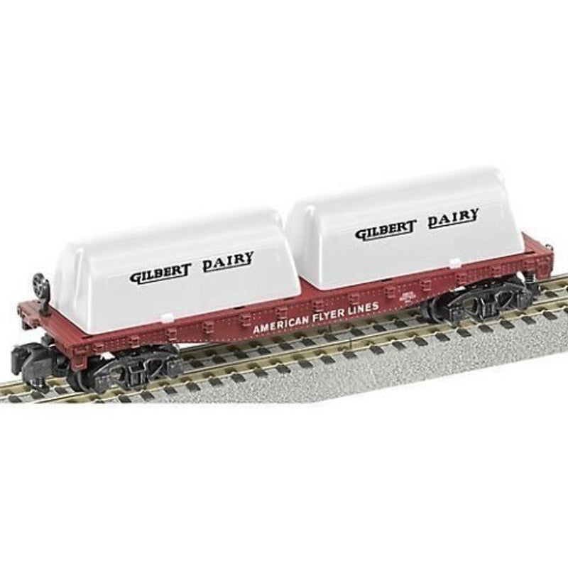 Load image into Gallery viewer, Lionel S Scale American Flyer Flatcar With Gilbert Dairy Milk Containers - 48576