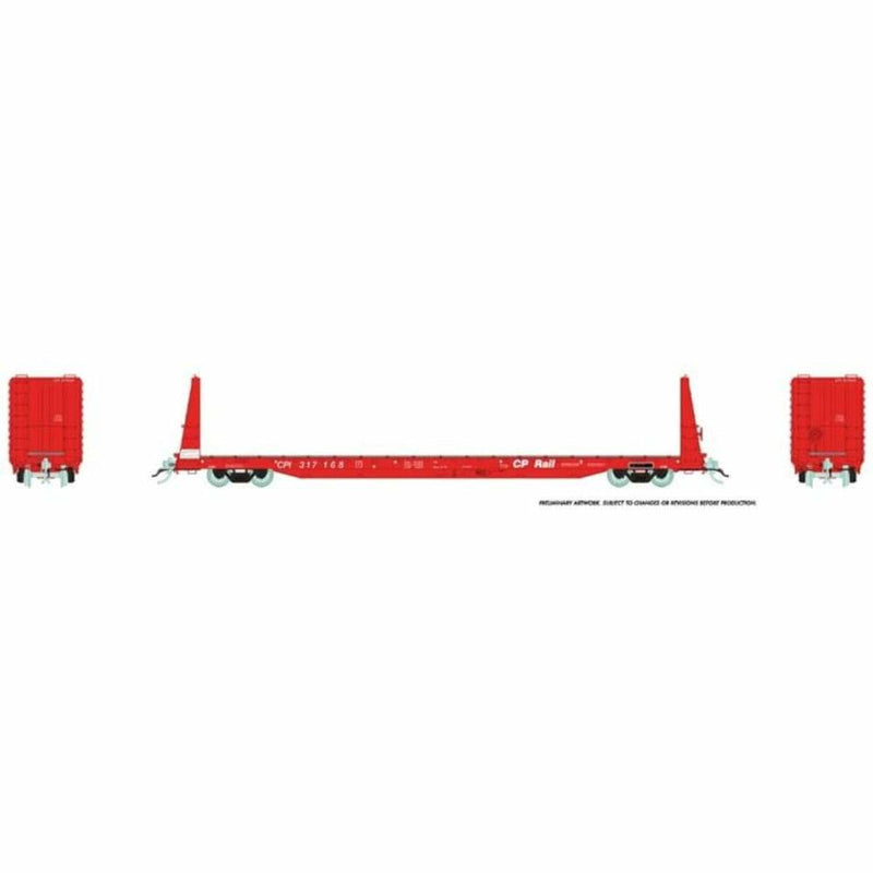 Load image into Gallery viewer, Rapido HO Scale Canadian Pacific Rail Action Red Marine Industries Bulkhead Flatcar (6) - 147001
