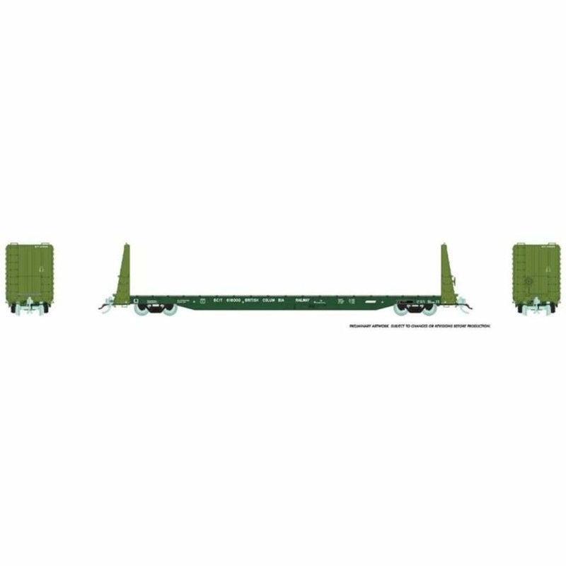 Load image into Gallery viewer, Rapido HO BCIT Green Int'l Scheme Marine Industries Bulkhead Flatcar (6) - 147006