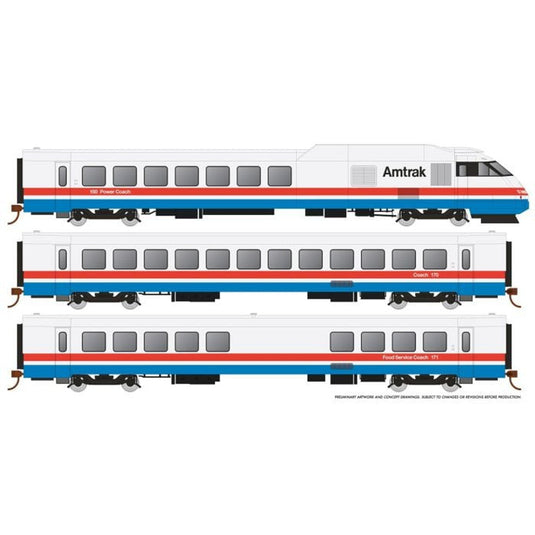 Rapido HO Scale Amtrak RTL Turboliner Phase III Early DCC/Sound Set #1 - 25501