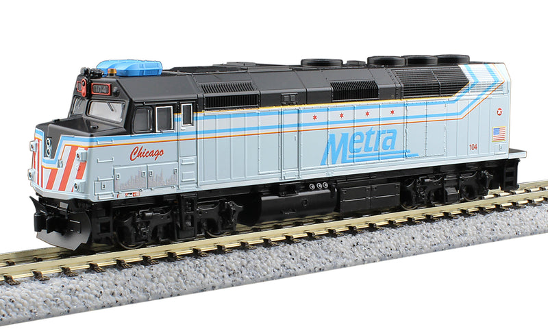 Load image into Gallery viewer, Kato N Scale Chicago Metra #104 City of Chicago F40PH Diesel
