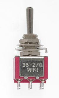 Miniatronics Mini Toggle -Ctr Off-Mom Spring -DPDT-5amp-120v-1/4 in Dia [5] MNT37N5810