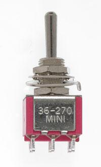 Miniatronics Mini Toggle -Ctr Off-Mom Spring -DPDT-5amp-120v-1/4 in Dia [2] MNT3627005