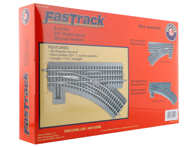 Lionel O Scale FasTrack O31 Manual Switch Right Hand - 81251