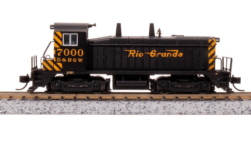 Load image into Gallery viewer, Broadway Limited N Scale DRGW EMD NW2 Diesel Locomotive Black &amp; Gold #100 - 7490
