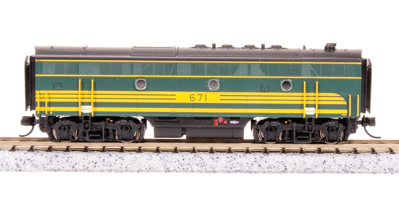 Load image into Gallery viewer, Broadway Limited N Scale MEC EMD F3 AB Unit-A Green &amp; Gold Diesel #683/671B - 7723
