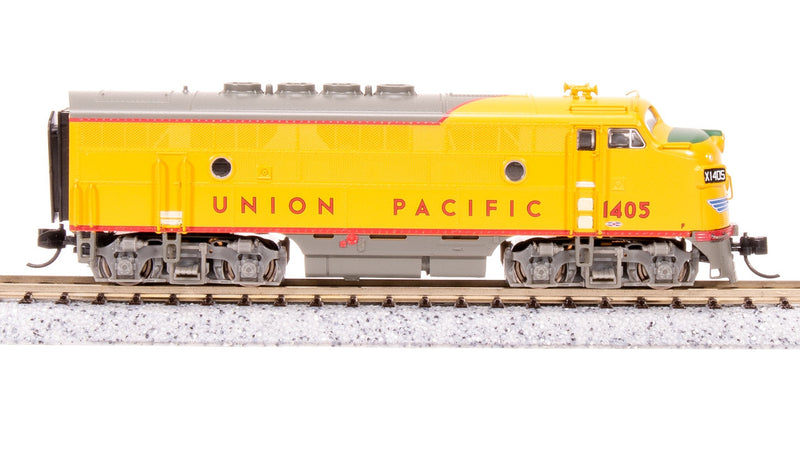Load image into Gallery viewer, Broadway Limited N Scale UP EMD F3 AB Yellow Gray Unit-A Diesel #1405/1404C - 7727
