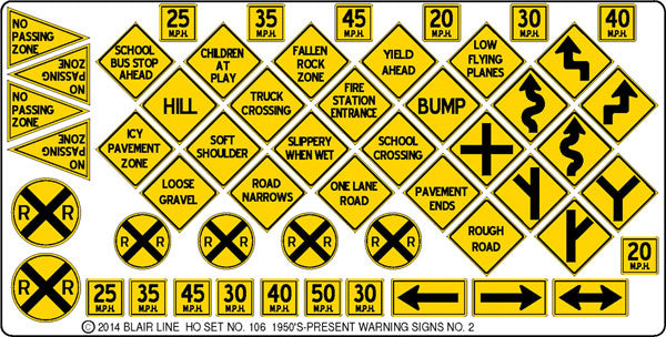 Blair Line 106 Highway Signs Warning #2 1948-Present (black yellow) HO Scale