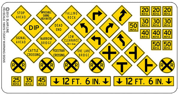 Blair Line 107 Highway Signs Warning #3 1948-Present (black yellow) HO Scale