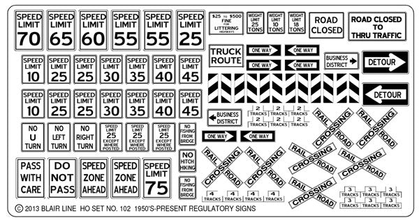 Blair Line 102 Highway Signs Regulatory Signs #1 1950s-Present (black white) HO Scale