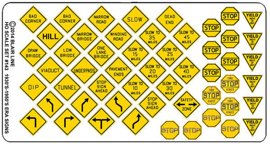 Blair Line 143 Highway Signs Vintage Warning/Stop 1930s-1950s (black yellow) HO Scale