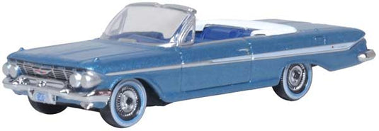 Oxford HO Scale Chevrolet Impala 1961 Convertible Jewel Blue / White