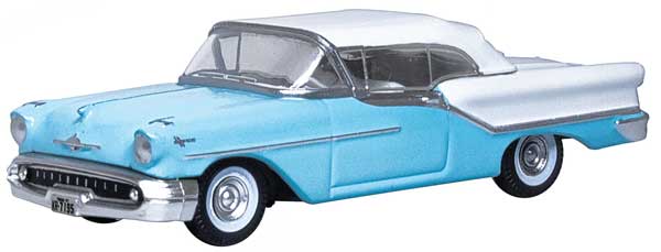 Oxford HO Scale Oldsmobile 88 Convertible 1957 Banff Blue / Alcan White (Closed)