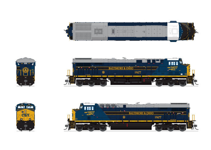 Broadway Limited HO Scale CSX 1827 Baltimore & Ohio Heritage ES44AC GEVO Locomotive DCC/Sound Pargon 4