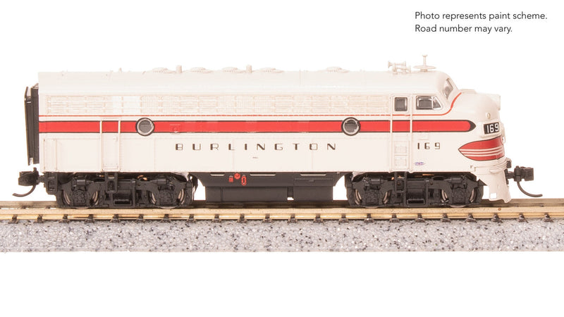Load image into Gallery viewer, Broadway Limited N Scale F7 A-Unit CBQ #169A DC Stealth Diesel New - 9279
