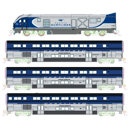 Kato N Scale Amtrak Pacific Surfliner SC-44 Diesel 4-Unit Base Set (DCC/Sound W/ Interior Lights) - KAT1069001S1