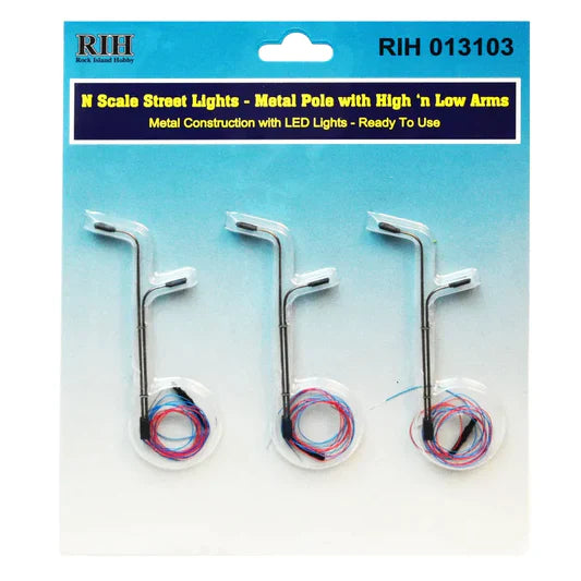 Rock Island Hobby RIH013103 N Scale Street Lights with 2 Vertical Poles and High and Low Lights