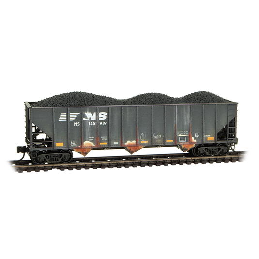 Micro-Trains 983105111 N Scale Norfolk Southern 100-Ton 3-Bay Open Hopper Weathered 2-Pack w/ Coal Loads