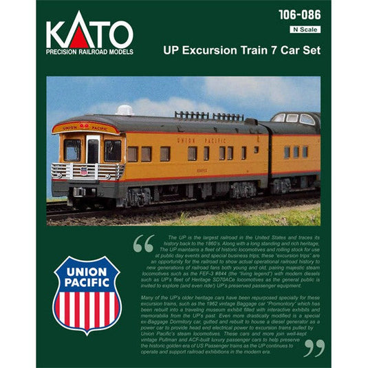 Kato N Scale Union Pacific UP Excursion Train 7-Car Set With Lights