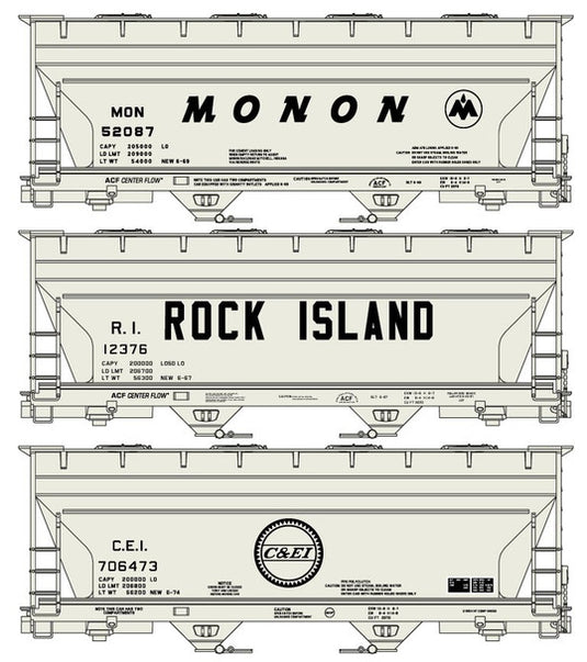 Accurail 8151 HO Midwest 2-Bay ACF Monon, C&EI, Rock Island Hoppers (3 Cars Set)