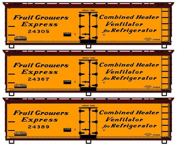 Accurail 8161 HO Scale Fruit Growers Express 40' Wood Reefer 3-Car Set