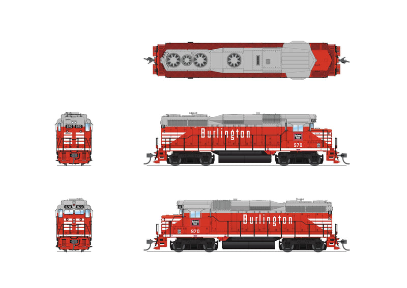 Load image into Gallery viewer, Broadway Limited HO Scale EMD GP30 CBQ 970 Chinese Red Paragon4 Sound/DC/DCC HO
