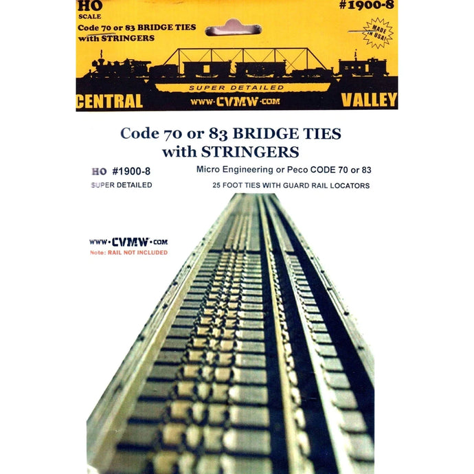 Central Valley Model Works HO Scale 25' Bridge Tie Sections 8 Sections & 4 25' Stringers for Code 83 w/Code 70 Guard Rail