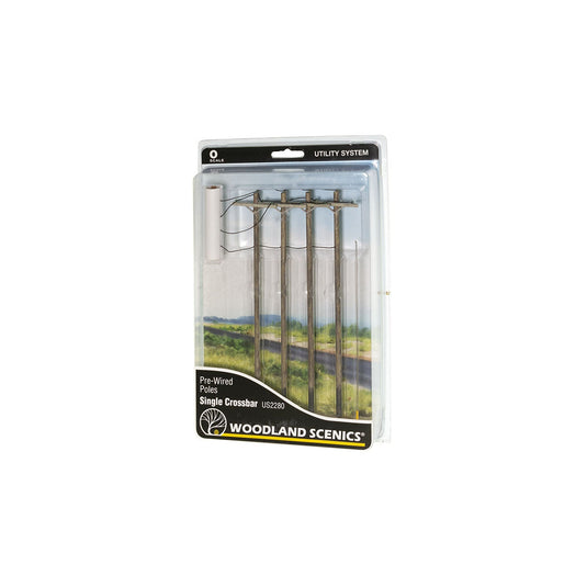 Woodland Scenics O Pre-Wired Poles Single Crossbar