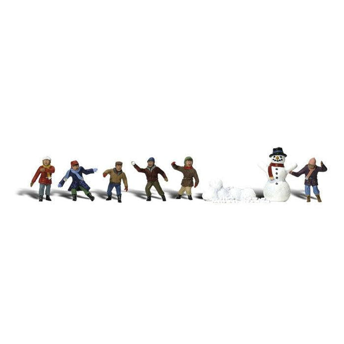 HO Scenic Accents Snowball Fight (6 Figs & Snowman) - Fusion Scale Hobbies