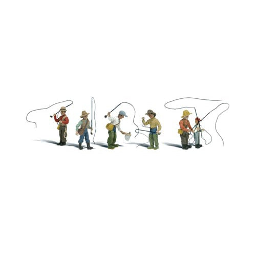 HO Scenic Accents Fly Fishermen w/Poles (6) - Fusion Scale Hobbies