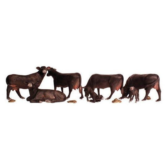 HO Scenic Accents Black Angus Cows (5 & 2 Calves) - Fusion Scale Hobbies