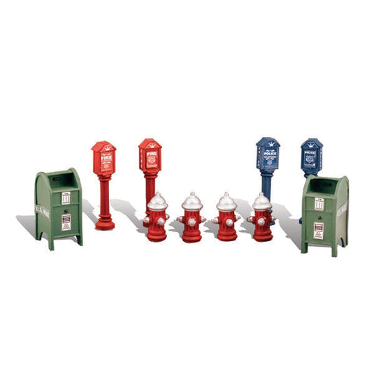 HO Scenic Accents Street Items (Mailboxes, Fire Hydrants & Fire/Police Call Boxes) - Fusion Scale Hobbies