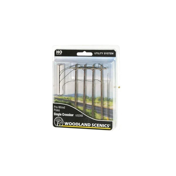 Woodland Scenics HO Pre-Wired Poles Single Crossbar